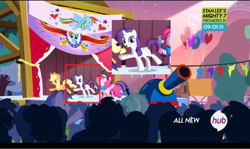 Size: 1015x603 | Tagged: safe, derpibooru import, screencap, amethyst star, applejack, lyra heartstrings, pinkie pie, rainbow dash, rarity, sea swirl, seafoam, sparkler, twilight sparkle, twilight sparkle (alicorn), alicorn, pony, pinkie pride, all new, animation error, everyone is an alicorn, extended trot pose, hub logo, make a wish, race swap, raricorn, spot the alicorn, text