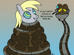 Size: 2700x2013 | Tagged: safe, artist:lol20, derpy hooves, pegasus, pony, snake, coils, eyes, female, fetish, hypnosis fetish, imminent vore, kaa, mare, mind control, peril