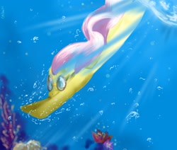 Size: 2600x2200 | Tagged: safe, artist:my-magic-dream, fluttershy, pegasus, pony, diving, goggles, high res, solo, swimming goggles, underwater, watershy