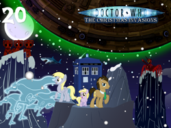 Size: 1024x768 | Tagged: safe, artist:bronybyexception, derpy hooves, dinky hooves, doctor whooves, queen chrysalis, changeling, changeling queen, pegasus, pony, windigo, advent calendar, christmas, doctor who, female, mare