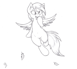 Size: 1027x921 | Tagged: safe, artist:joey darkmeat, derpy hooves, pegasus, pony, belly button, feather, female, mare, monochrome, solo, traditional art, wide hips