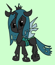 Size: 854x1010 | Tagged: safe, artist:typhwosion, queen chrysalis, changeling, changeling queen, female, green background, simple background, smirk, solo