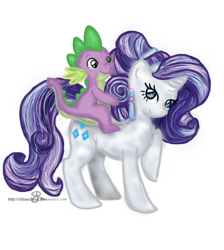 Size: 950x1062 | Tagged: safe, artist:chiuuchiuu, rarity, spike, dragon, pony, unicorn, female, horn, male, mare, riding