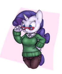 Size: 501x606 | Tagged: safe, artist:carnifex, artist:deeriojim, rarity, anthro, clothes, curvy, glasses, sweater