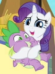 Size: 465x632 | Tagged: safe, screencap, rarity, spike, dragon, pony, unicorn, the crystal empire, chubby cheeks