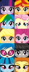 Size: 957x2391 | Tagged: safe, artist:eljoeydesigns, adagio dazzle, applejack, dj pon-3, fluttershy, octavia melody, pinkie pie, rainbow dash, sonata dusk, sunset shimmer, twilight sparkle, vinyl scratch, equestria girls, rainbow rocks, blushing