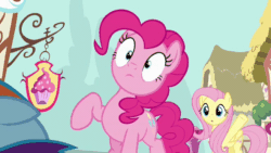 Size: 660x371 | Tagged: safe, derpibooru import, screencap, fluttershy, pinkie pie, rainbow dash, earth pony, pegasus, pony, pinkie pride, angry, animated, faic, looking at you, nose wrinkle
