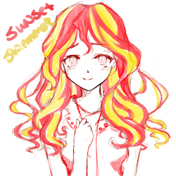 Size: 1500x1500 | Tagged: safe, artist:d-tomoyo, sunset shimmer, human, humanized, solo