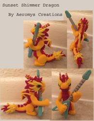 Size: 1000x1287 | Tagged: safe, sunset shimmer, dragon, aeromyscreations, craft, custom, dragonified, guitar, species swap, sunset dragon