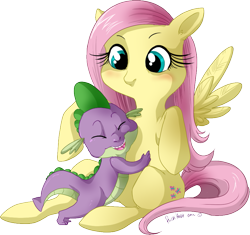 Size: 879x826 | Tagged: safe, artist:richihart, fluttershy, spike, dragon, pegasus, pony, female, flutterspike, male, shipping, straight