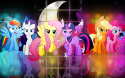 Size: 1680x1050 | Tagged: safe, artist:angrywildmango, derpibooru import, applejack, fluttershy, pinkie pie, rainbow dash, rarity, twilight sparkle, twilight sparkle (alicorn), alicorn, earth pony, pegasus, pony, unicorn, cutie mark, mane six, reflection, vector, wallpaper