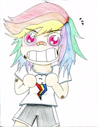 Size: 1581x2048 | Tagged: safe, artist:vanilla drop, derpibooru import, rainbow dash, human, chibi, cute, humanized, solo, traditional art