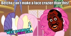 Size: 623x318 | Tagged: safe, edit, edited screencap, screencap, fluttershy, pinkie pie, rarity, earth pony, pegasus, pony, unicorn, too many pinkie pies, doc louis, exploitable meme, face crazier than this meme, meme, pinkie blind, punch out, roflbot