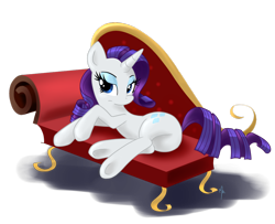 Size: 1024x832 | Tagged: dead source, safe, artist:gatodelfuturo, rarity, pony, unicorn, fainting couch, hooves, on side, plot, prone, simple background, sofa, solo, transparent background, underhoof