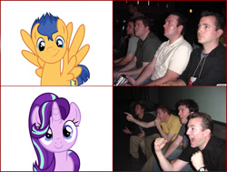 Size: 963x728 | Tagged: safe, flash sentry, starlight glimmer, pony, unicorn, exploitable meme, meme, op is a cuck, reaction guys