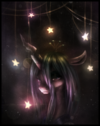 Size: 980x1230 | Tagged: safe, artist:ventious, queen chrysalis, changeling, changeling queen, bust, portrait, solo, stars