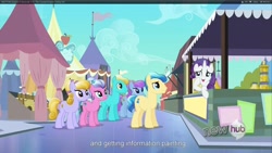 Size: 1920x1080 | Tagged: safe, screencap, amber waves, bright smile, castle (crystal pony), elbow grease, ivory, ivory rook, paradise (crystal pony), rarity, sapphire joy, crystal pony, pony, unicorn, the crystal empire, female, male, mare, stallion, youtube caption