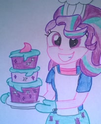 Size: 1494x1825 | Tagged: safe, artist:toyminator900, starlight glimmer, equestria girls, cake, equestria girls-ified, food, solo, traditional art