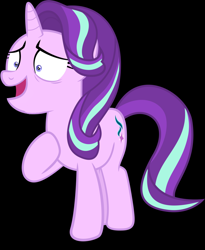 Size: 838x1024 | Tagged: safe, edit, edited screencap, screencap, starlight glimmer, pony, unicorn, no second prances, black background, crazy eyes, faic, inverted mouth, nervous, raised hoof, shrunken pupils, simple background, smiling, vector, wide eyes