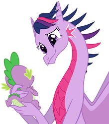 Size: 480x548 | Tagged: safe, artist:queencold, derpibooru import, spike, twilight sparkle, dragon, cute, dragoness, dragonified, mama twilight, simple background, species swap, spikelove, transparent background, twilidragon