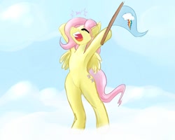 Size: 1280x1024 | Tagged: safe, artist:bluenuke, fluttershy, pegasus, pony, bipedal, yay