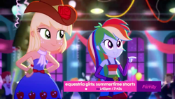 Size: 1920x1080 | Tagged: safe, derpibooru import, screencap, applejack, rainbow dash, eqg summertime shorts, equestria girls, raise this roof, fall formal outfits