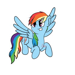 Size: 2500x2500 | Tagged: safe, artist:bennimarru, derpibooru import, rainbow dash, pegasus, pony, female, flat colors, flying, grin, mare, signature, simple background, smiling, solo, white background