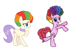 Size: 1008x701 | Tagged: safe, pinkie pie, vera, earth pony, pony, afro, afro circus, clown hair