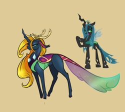 Size: 900x807 | Tagged: safe, artist:alorix, queen chrysalis, changedling, changeling, changeling queen, to where and back again, antlers, purified chrysalis