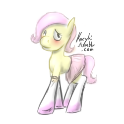 Size: 1024x1024 | Tagged: safe, artist:kucyki, fluttershy, pegasus, pony, 30 minute art challenge, clothes, skirt, socks