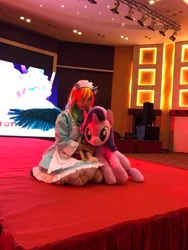 Size: 720x960 | Tagged: artist needed, safe, derpibooru import, rainbow dash, starlight glimmer, human, canton, canton cn bronycon, china, china ponycon, clothes, cosplay, costume, guangzhou, irl, irl human, life size, maid, photo, plushie