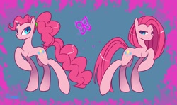 Size: 1299x768 | Tagged: safe, artist:kikiluv17, pinkie pie, earth pony, pony, alternate hairstyle, duality, pinkamena diane pie, ponytail