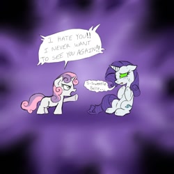 Size: 800x800 | Tagged: dead source, safe, artist:ichibangravity, rarity, sweetie belle, pony, unicorn, crying, greatest fear, hate, out of character, sombra eyes