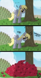 Size: 653x1223 | Tagged: safe, artist:crackernut, derpy hooves, pegasus, pony, apple, applebucking, comic, female, mare