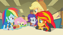 Size: 1920x1080 | Tagged: safe, derpibooru import, screencap, applejack, fluttershy, rainbow dash, rarity, sunset shimmer, equestria girls, rainbow rocks, sunsad shimmer