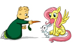 Size: 1000x619 | Tagged: safe, artist:boredstupid100, angel bunny, fluttershy, pegasus, pony, alvin and the chipmunks, carrot, crossover, theodore seville