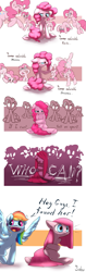 Size: 607x1920 | Tagged: safe, artist:siden, pinkie pie, rainbow dash, earth pony, pegasus, pony, too many pinkie pies, crying, doubt, female, floppy ears, good end, mare, multeity, pinkamena diane pie, silhouette, surprised, too much pink energy is dangerous
