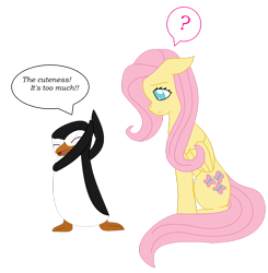 Size: 900x917 | Tagged: safe, artist:ninjagirly, fluttershy, bird, pegasus, penguin, pony, adelie penguin, crossover, skipper, the penguins of madagascar