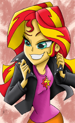 Size: 792x1296 | Tagged: safe, artist:davidsfire, artist:lunchie, sunset shimmer, equestria girls, rainbow rocks, credits, grin, solo