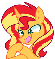 Size: 872x928 | Tagged: safe, artist:php92, sunset shimmer, pony, unicorn, kitchen eyes, licking lips, pure unfiltered evil, scheming, smiling, smirk, solo, tongue out