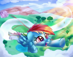 Size: 2000x1556 | Tagged: safe, artist:discorded, derpibooru import, rainbow dash, pegasus, pony, atg 2017, female, filly, filly rainbow dash, flying, newbie artist training grounds, smiling, solo, younger