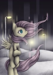 Size: 2460x3464 | Tagged: safe, artist:lonelycross, fluttershy, pegasus, pony, high res, hill, night, nine inch nails, streetlight