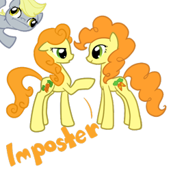 Size: 600x600 | Tagged: safe, artist:otterlore, carrot top, derpy hooves, golden harvest, pegasus, pony, duality, female, mare, simple background, square crossover, transparent background