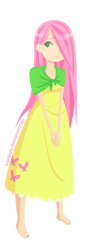 Size: 350x1030 | Tagged: safe, artist:tinrobo, fluttershy, barefoot, clothes, dress, feet, humanized, solo