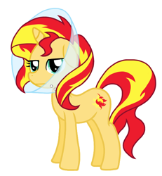 Size: 600x650 | Tagged: safe, artist:zat, sunset shimmer, pony, unicorn, cone, elizabethan collar, solo, unamused