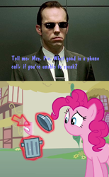 Size: 630x1023 | Tagged: safe, artist:rewirken, pinkie pie, earth pony, pony, agent smith, comic, crossover, error, no mouth, no nose, the matrix