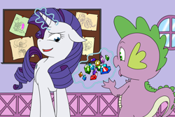 Size: 1500x1000 | Tagged: safe, rarity, spike, dragon, pony, unicorn, alex warlorn, carousel boutique, fanfic, gem, jewels, pony pov series, reharmonized ponies