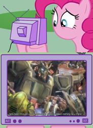 Size: 563x771 | Tagged: safe, pinkie pie, pony, bumblebee, exploitable meme, fall of cybertron, meme, no mouth, optimus prime, ratchet (transformers), transformers, tv meme