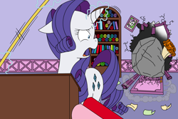 Size: 1500x1000 | Tagged: safe, rarity, sweetie belle, tom, pony, unicorn, alex warlorn, bouquet, breaking and entering, fanfic, fanfic art, flower, pony pov series, reharmonized ponies, screaming