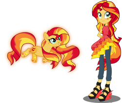 Size: 3850x3233 | Tagged: safe, artist:xebck, sunset shimmer, pony, unicorn, equestria girls, rainbow rocks, human ponidox, ponied up, rainbow power, rainbow power-ified, self ponidox, simple background, solo, transparent background, vector